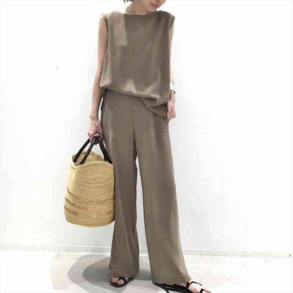 two piece sets 2ps vest womens pants sleeveless wide leg chiffon solid color light coffee fashion casual japanese style, White
two piece sets 2ps vest womens pants sleeveless wide leg chiffon solid color light coffee fashion casual japanese style, White