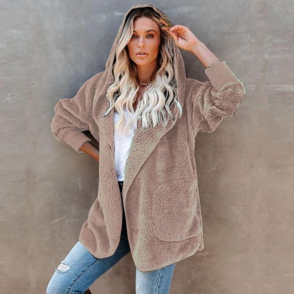 women's jackets 2021 autumn winter warm fleece loose hooded coat women open stitch solid trench streetwear fashion cape, Black;brown
women's jackets 2021 autumn winter warm fleece loose hooded coat women open stitch solid trench streetwear fashion cape, Black;brown