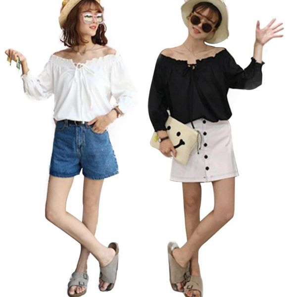 women's blouses & shirts fashion summer sweet korean style students one word belt off the shoulders of loose pure color chiffon shirt#2, White
women's blouses & shirts fashion summer sweet korean style students one word belt off the shoulders of loose pure color chiffon shirt#2, White