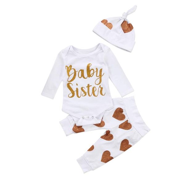 clothing sets baby sister long sleeve bodysuit romper +heart print pant with hat 3pcs set for girl clothes, White
clothing sets baby sister long sleeve bodysuit romper +heart print pant with hat 3pcs set for girl clothes, White