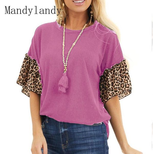women's t-shirt mandylandy summer fashion print stitching casual short flare sleeve leopard o-neck top, White
women's t-shirt mandylandy summer fashion print stitching casual short flare sleeve leopard o-neck top, White