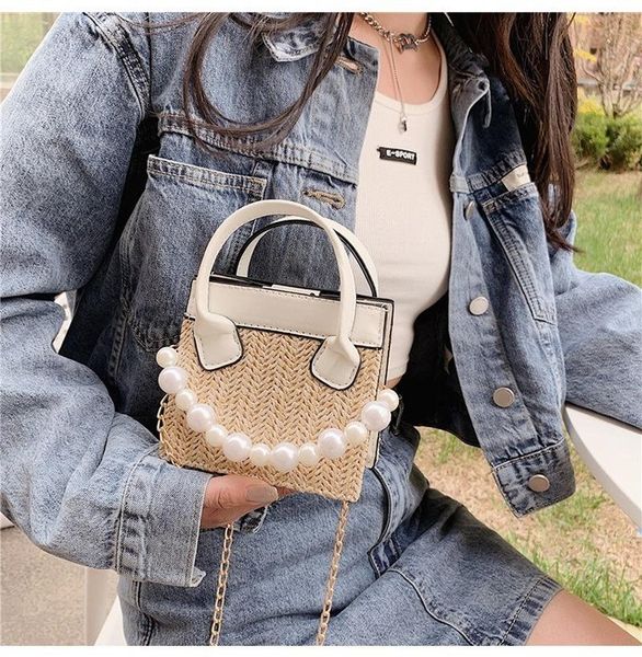 evening bags straw tote shoulder for women 2021 casual street style mini handbags pearl chain sac de luxe femme 
evening bags straw tote shoulder for women 2021 casual street style mini handbags pearl chain sac de luxe femme
