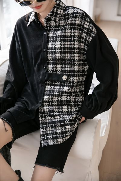 2021 new autumn long sleeve women plaid patchwork black button up collar shirt casual korean blouse clothing 4ypw, White
2021 new autumn long sleeve women plaid patchwork black button up collar shirt casual korean blouse clothing 4ypw, White