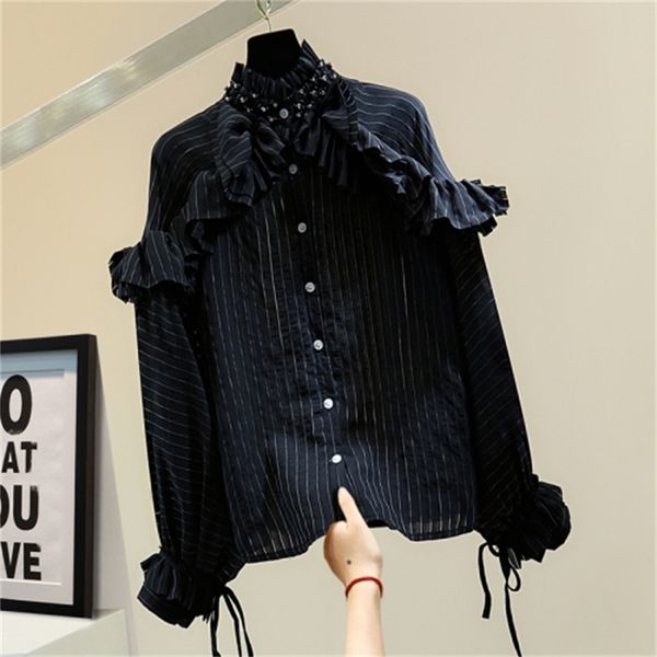 diamond-embedded shirt with long sleeves woman 2021 spring style korean loose striped turtleneck high-worn blouses rdh9, Black
diamond-embedded shirt with long sleeves woman 2021 spring style korean loose striped turtleneck high-worn blouses rdh9, Black