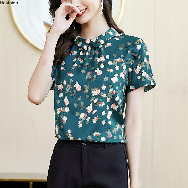 women's blouses & shirts silk satin loose fashion floral collar casual short sleeve blusas summer houthion, White
women's blouses & shirts silk satin loose fashion floral collar casual short sleeve blusas summer houthion, White