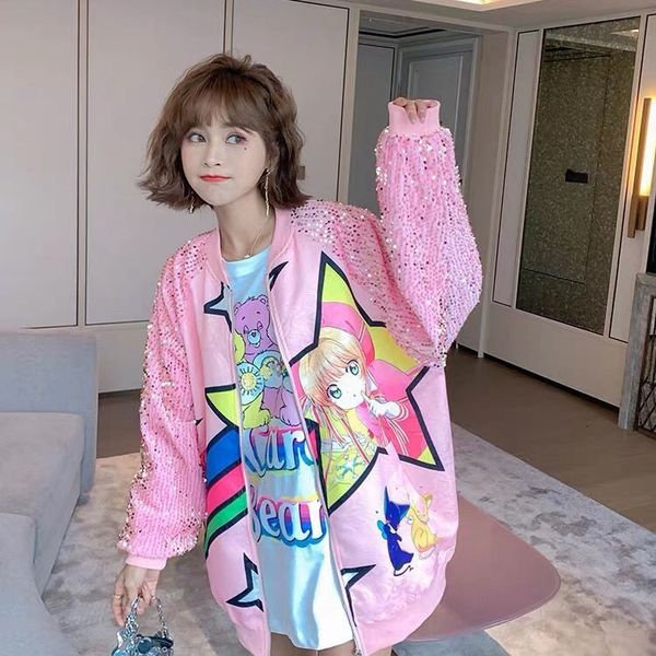 women's jackets sequined women bomber jacket autumn korean zipper stand neck loose coat cartoon pattern baseball pink 7itl, Black;brown
women's jackets sequined women bomber jacket autumn korean zipper stand neck loose coat cartoon pattern baseball pink 7itl, Black;brown