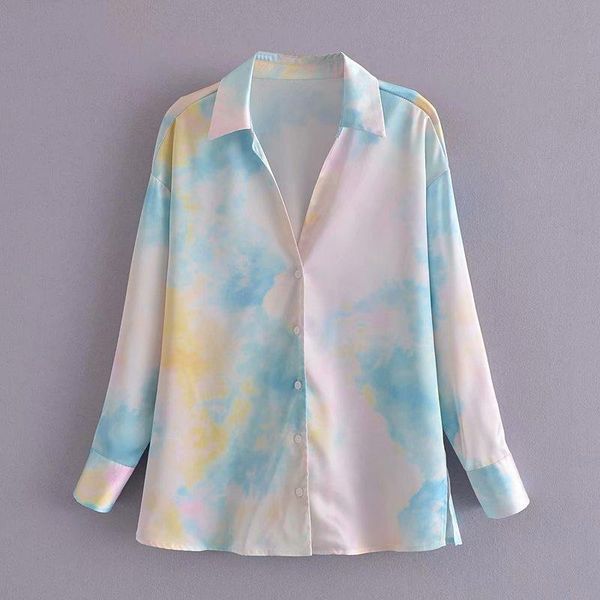 women's blouses & shirts women 2022 fashion tie-dye print loose vintage long sleeve button-up female side split streetwear, White
women's blouses & shirts women 2022 fashion tie-dye print loose vintage long sleeve button-up female side split streetwear, White