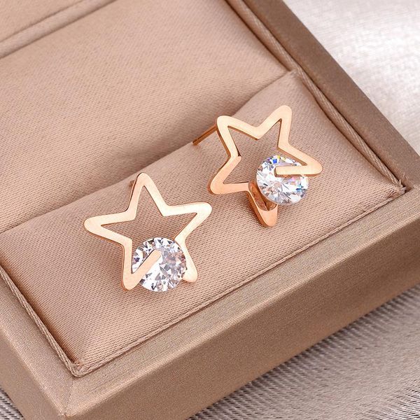 stud korean version simple fashion personality no fade titanium steel five-pointed star earrings zircon geometric temperament earring, Golden;silver
stud korean version simple fashion personality no fade titanium steel five-pointed star earrings zircon geometric temperament earring, Golden;silver