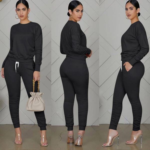 women's fluorescent solid long sleeve set round neck + drawstring pleated pants 2pcs casual set, Gray
women's fluorescent solid long sleeve set round neck + drawstring pleated pants 2pcs casual set, Gray