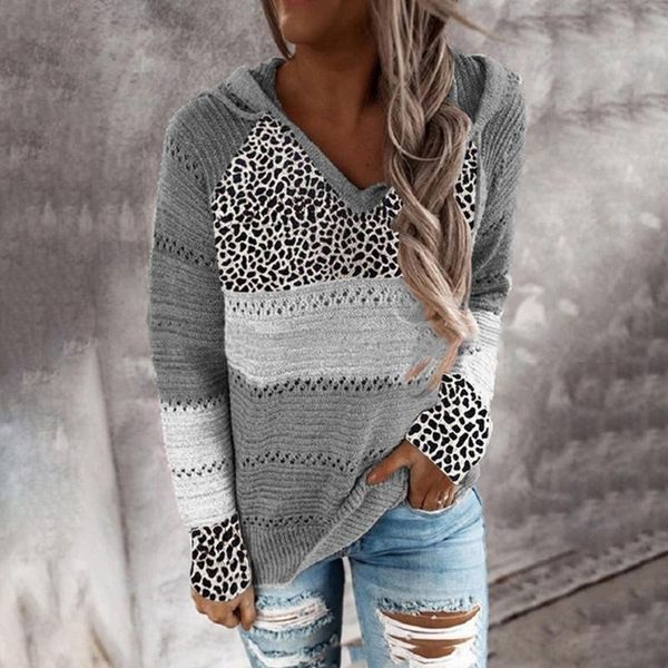 women long sleeve v-neck knit hoodies sweater leopard print color block striped drawstring sweatshirt loose jumper, White;black
women long sleeve v-neck knit hoodies sweater leopard print color block striped drawstring sweatshirt loose jumper, White;black