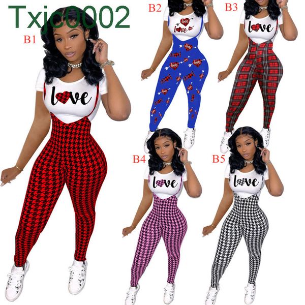 women two piece pants outfits designer valentine day commuting letters printed suits slim short sleeve suspender sportwear, White
women two piece pants outfits designer valentine day commuting letters printed suits slim short sleeve suspender sportwear, White