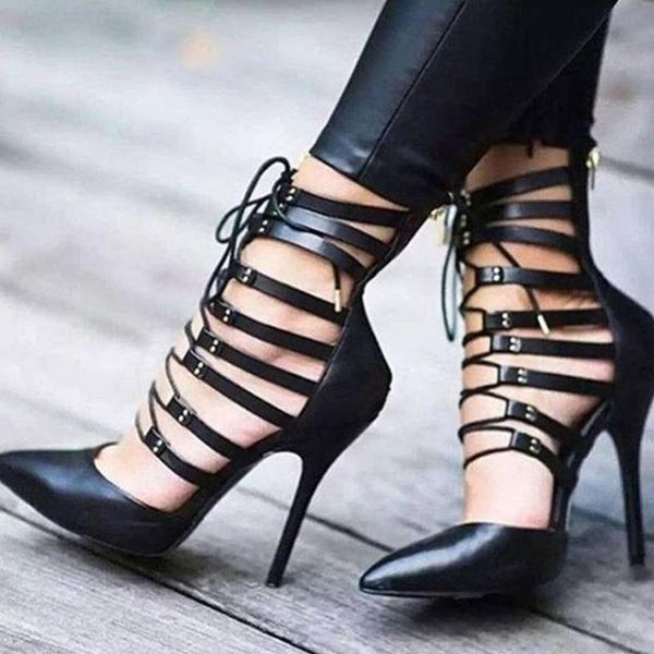 sandals black leather strapy high heels lace-up pointed toe hollow dress shoes cut-out cage plus size
sandals black leather strapy high heels lace-up pointed toe hollow dress shoes cut-out cage plus size