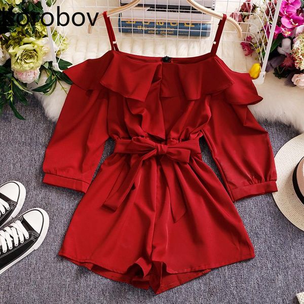women's jumpsuits & rompers korobov 2021 spring summer chic women playsuits off shoulder elegant ruffles solid jumpersuits lace up bow, Black;white
women's jumpsuits & rompers korobov 2021 spring summer chic women playsuits off shoulder elegant ruffles solid jumpersuits lace up bow, Black;white