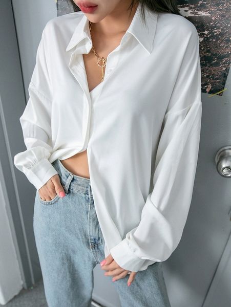 dazy solid drop shoulder oversized blouse 92n6#, White
dazy solid drop shoulder oversized blouse 92n6#, White