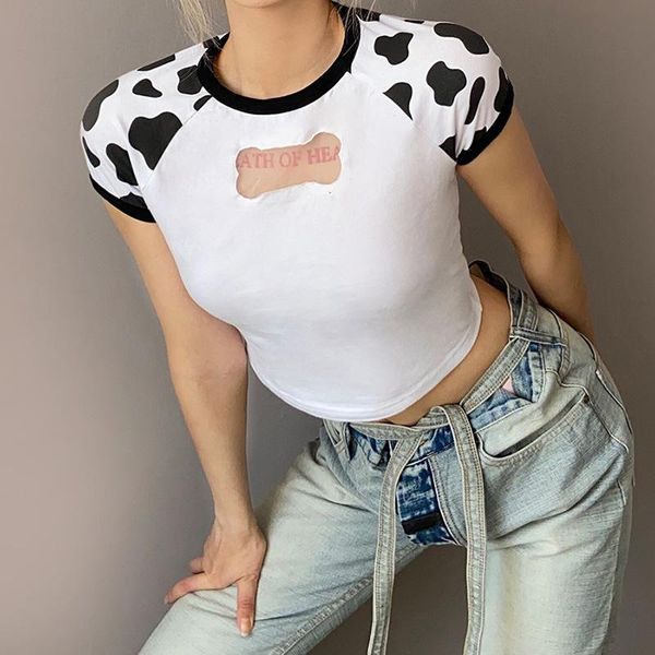 women's t-shirt girls summer round collar t-shirt, ladies fashionable cow print raglan short sleeve midriff-baring slim base shirt, White
women's t-shirt girls summer round collar t-shirt, ladies fashionable cow print raglan short sleeve midriff-baring slim base shirt, White