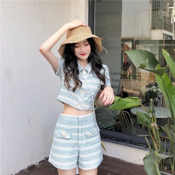 women's tracksuits 2021 korean ulzzang summer two piece set womens clothing striped short sleeved crop shirt + high waist wide leg shor, Gray
women's tracksuits 2021 korean ulzzang summer two piece set womens clothing striped short sleeved crop shirt + high waist wide leg shor, Gray