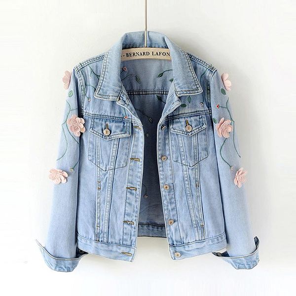 women's jackets women 2021 spring autumn floral embroidery 3d flowers denim girls korean jeans coat turn-down collar slim jacket jc257, Black;brown
women's jackets women 2021 spring autumn floral embroidery 3d flowers denim girls korean jeans coat turn-down collar slim jacket jc257, Black;brown