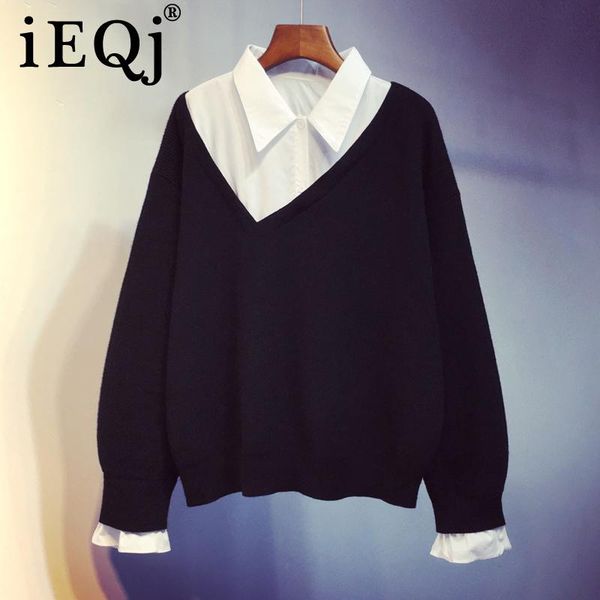 women's sweaters ieqj 2021 spring autumn patchwork lapel collar full sleeve office lady fake two pullover knitted sweater tx349, White;black
women's sweaters ieqj 2021 spring autumn patchwork lapel collar full sleeve office lady fake two pullover knitted sweater tx349, White;black