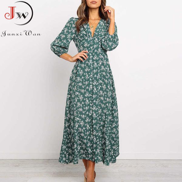 women chiffon long dress floral print lantern sleeve a-line maxi vestidos autumn elegant vintage v neck winter dresses 210707, Black;gray
women chiffon long dress floral print lantern sleeve a-line maxi vestidos autumn elegant vintage v neck winter dresses 210707, Black;gray