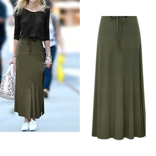 

bigsweety women pleated long skirt fashion slit belted maxi skirt autumn winter high waist vintage a-line skirts1, Black