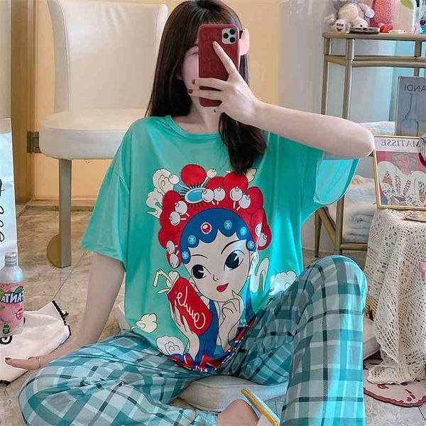 pajamas set leisure wear women pyjamas cute sleepwear night suit home spring summer cartoon cotton nightwear 210809, Black;red
pajamas set leisure wear women pyjamas cute sleepwear night suit home spring summer cartoon cotton nightwear 210809, Black;red