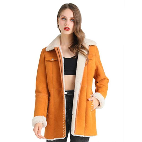 women's fur & faux sani 2021 yellow shearling coat women winter real red sheepskin jackets, Black
women's fur & faux sani 2021 yellow shearling coat women winter real red sheepskin jackets, Black