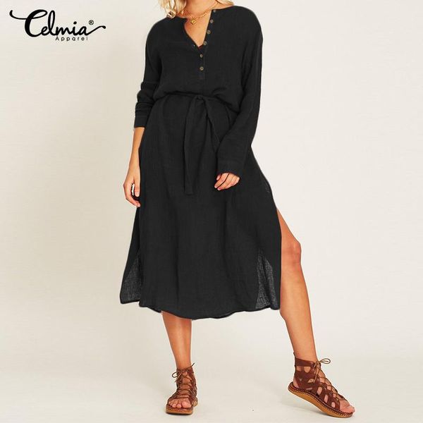 casual dresses women's bohemian dress celmia 2021 summer beach sundress long sleeve button female loose party vestidos midi, Black;gray
casual dresses women's bohemian dress celmia 2021 summer beach sundress long sleeve button female loose party vestidos midi, Black;gray