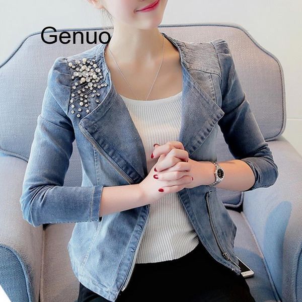 women's jackets women denim casual slim pearl bead zipper jeans coat female, Black;brown
women's jackets women denim casual slim pearl bead zipper jeans coat female, Black;brown
