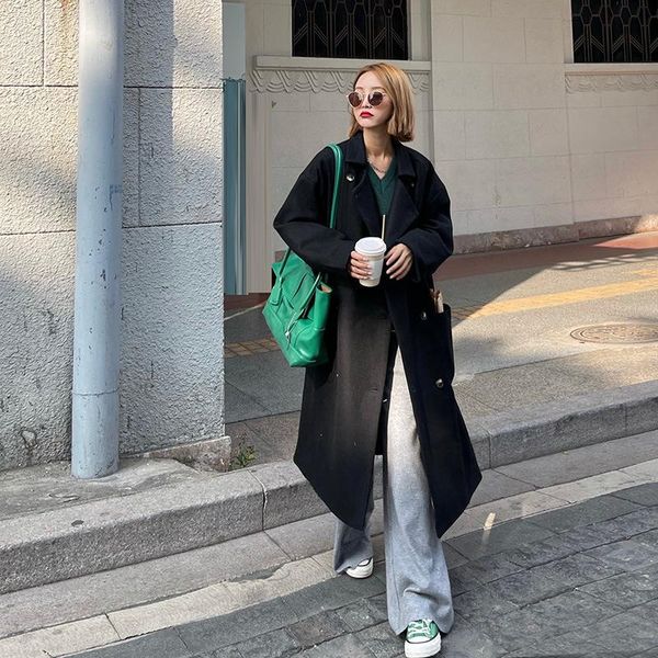 women's wool & blends usay 13 lines medium length over knee windbreaker british style fashionable temperament suit collar double row bu, Black
women's wool & blends usay 13 lines medium length over knee windbreaker british style fashionable temperament suit collar double row bu, Black