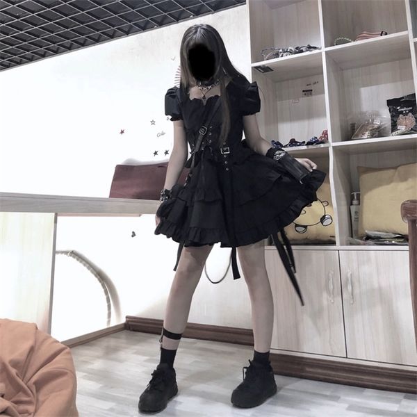 y demo gothic women dress o neck short sleeve high waist ruched ruffles lolita strap dresses female fashion clothing 2021, Black;gray
y demo gothic women dress o neck short sleeve high waist ruched ruffles lolita strap dresses female fashion clothing 2021, Black;gray