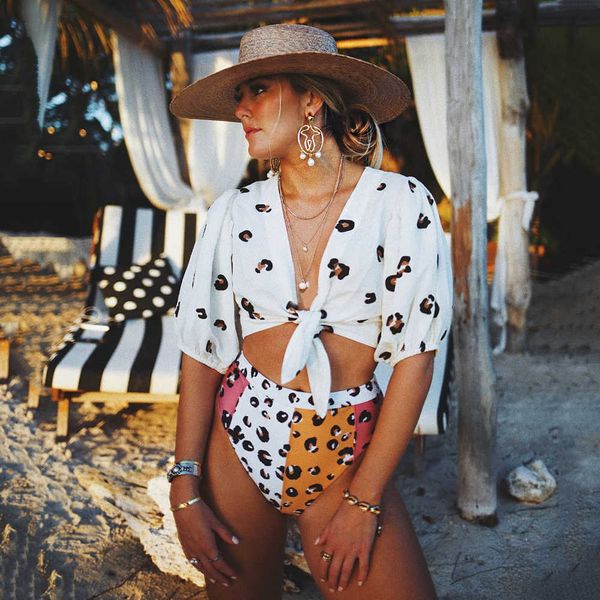 colorful leopard bikinis women high waist swimsuit short sleeve swimwear bathing suit beachwear biquini female 210714, White;black
colorful leopard bikinis women high waist swimsuit short sleeve swimwear bathing suit beachwear biquini female 210714, White;black