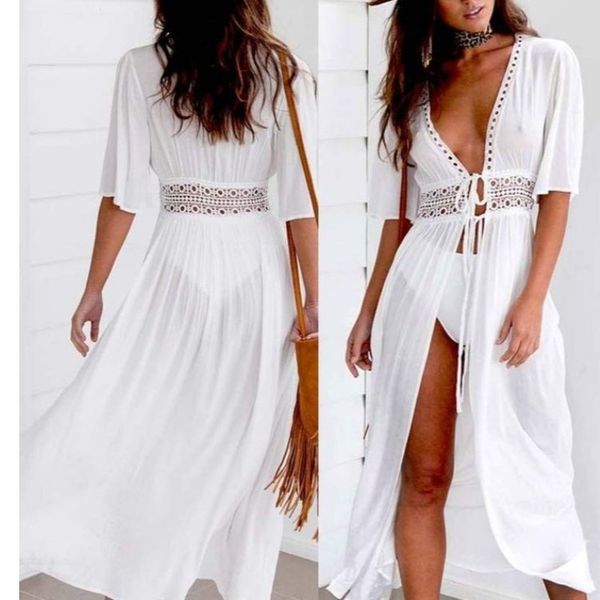 2021 european and american women's lace splicing lace up long shawl cardigan dress coat, White
2021 european and american women's lace splicing lace up long shawl cardigan dress coat, White
