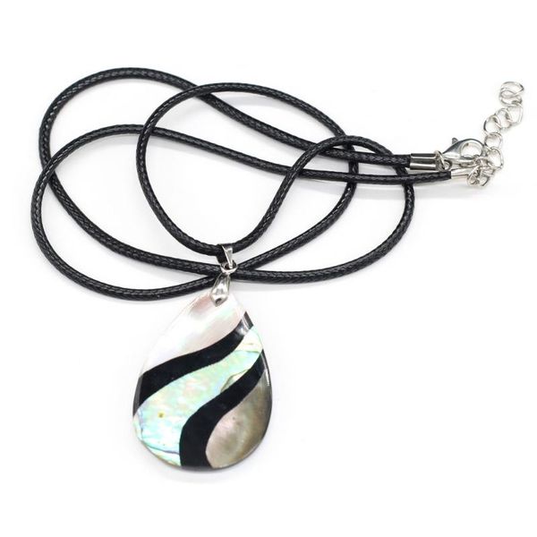 pendant necklaces natural shell necklace exquisite waterdrop abalone white black charms wax thread for women jewelry, Silver