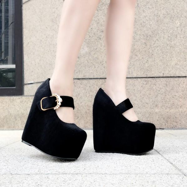 dress shoes 2021 wedge with thick bottom round single female inside increased 15 cm suede high heels simple elegant women's, Black
dress shoes 2021 wedge with thick bottom round single female inside increased 15 cm suede high heels simple elegant women's, Black