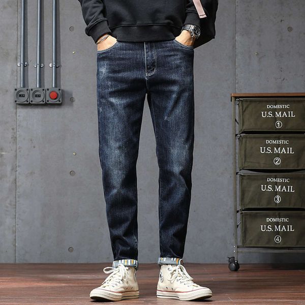 jeans brand autumn new korean fashion men's casual and versatile slim small leg straight pants, Blue