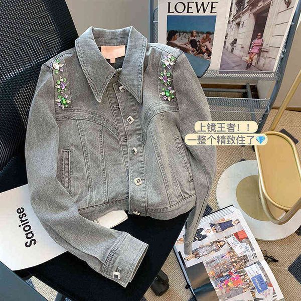 women's jackets washed grey denim women's early spring 2022 dign sense of minority heavy industry nail drill et, Black;brown
women's jackets washed grey denim women's early spring 2022 dign sense of minority heavy industry nail drill et, Black;brown
