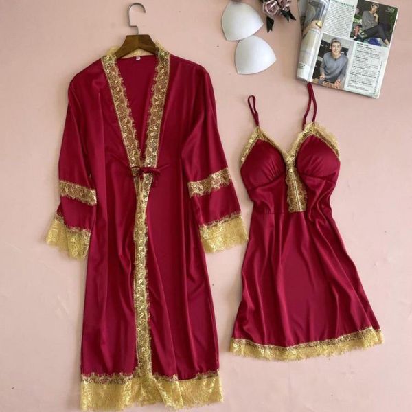 women's sleepwear satin women 2pcs summer wedding kimono robe set lace bridal bathrobe gown intimate lingerie lady casual nightwear, Black;red
women's sleepwear satin women 2pcs summer wedding kimono robe set lace bridal bathrobe gown intimate lingerie lady casual nightwear, Black;red
