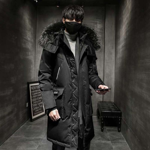2021 winter new thickened warm parka fashion medium length knee down jacket men's wear, Black 
2021 winter new thickened warm parka fashion medium length knee down jacket men's wear, Black