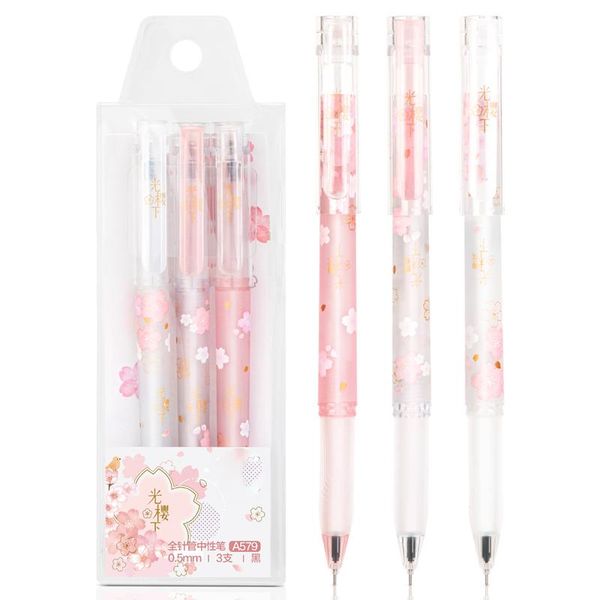 gel pens 2pcs pen kawaii cherry blossoms school office supply stationery 0.5mm black ink cute signature supplies