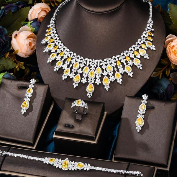 earrings & necklace 4pc blue cz luxury african jewelry set for women wedding party zircon crystal dubai bridal gift, Silver
earrings & necklace 4pc blue cz luxury african jewelry set for women wedding party zircon crystal dubai bridal gift, Silver
