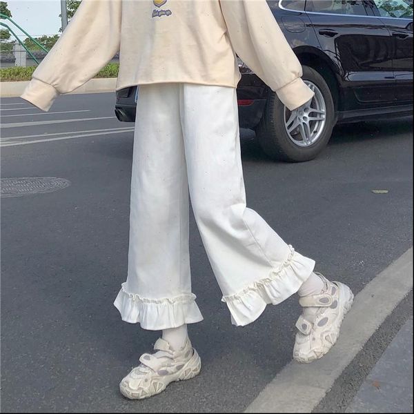 japanese kawaii soft girl women pants sweet ruffled basis wild high waist loose trousers elastic waist casual solid student pant, Black;white
japanese kawaii soft girl women pants sweet ruffled basis wild high waist loose trousers elastic waist casual solid student pant, Black;white