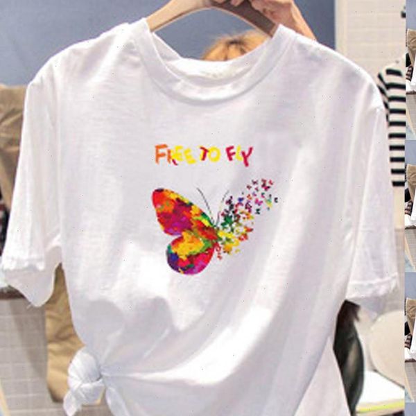 womens t shirts o neck butterfly print solid color short sleeve tee shirt casual women heartbeat, White 
womens t shirts o neck butterfly print solid color short sleeve tee shirt casual women heartbeat, White