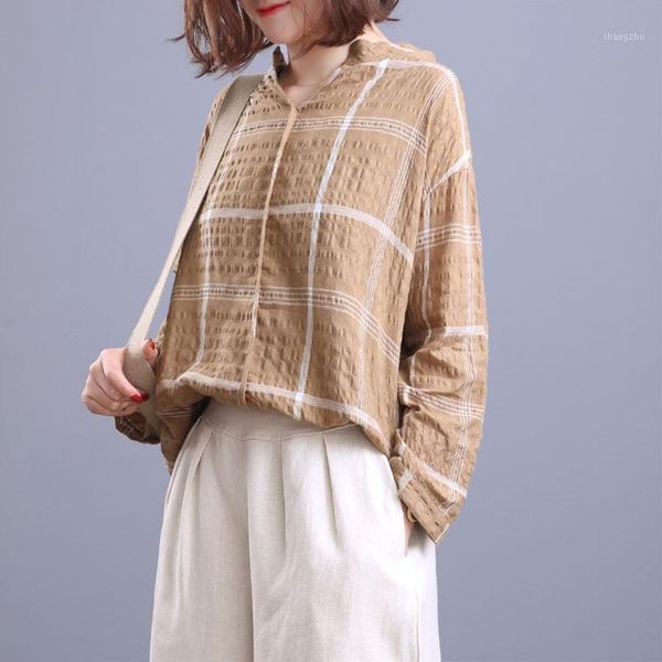 women's blouses & shirts qpfjqd casual cotton linen women mandarin collar long sleeve plaid shirt 2021 spring autumn ladies pullover, White
women's blouses & shirts qpfjqd casual cotton linen women mandarin collar long sleeve plaid shirt 2021 spring autumn ladies pullover, White