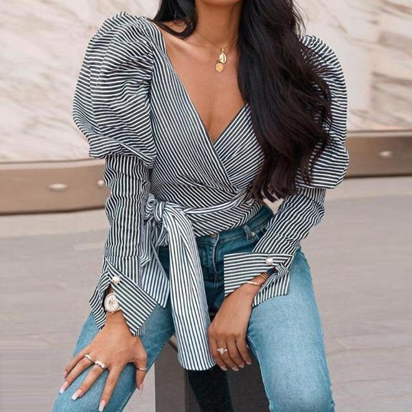 fashion stripe puff sleeve blouse shirt striped 2021 women autumn v neck shirt crop vintage bandage casual blusas femininas, White
fashion stripe puff sleeve blouse shirt striped 2021 women autumn v neck shirt crop vintage bandage casual blusas femininas, White
