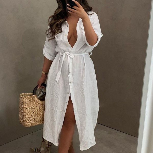 casual dresses dress woman solid color loose fashion summer autumn buttons shirt long sleeve women 2021 robe femme, Black;gray
casual dresses dress woman solid color loose fashion summer autumn buttons shirt long sleeve women 2021 robe femme, Black;gray