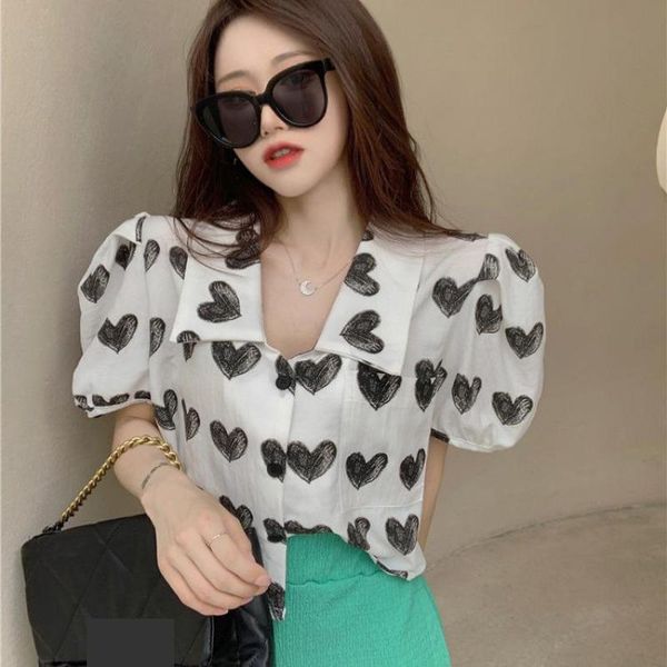 women's blouses & shirts vintage casual summer blouse women puff sleeves love heart printed loose elegant office lady shirt, White
women's blouses & shirts vintage casual summer blouse women puff sleeves love heart printed loose elegant office lady shirt, White