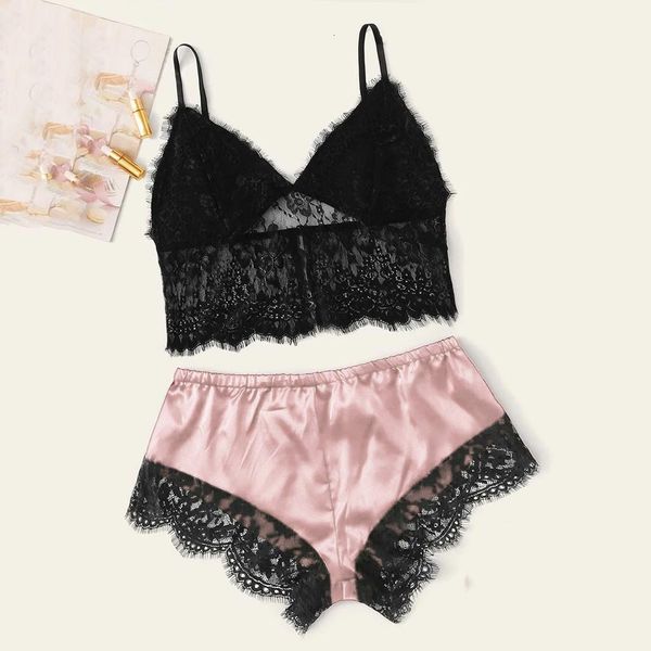 women sleepwear sleeveless strap nightwear lace trim satin cami pajama sets women summer sling lingerie, Black;red
women sleepwear sleeveless strap nightwear lace trim satin cami pajama sets women summer sling lingerie, Black;red