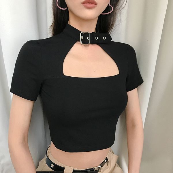 women's t-shirt european and american summer casual women's wear black hollowed-out high-collar short-sleeved tight shirt m12, White
women's t-shirt european and american summer casual women's wear black hollowed-out high-collar short-sleeved tight shirt m12, White