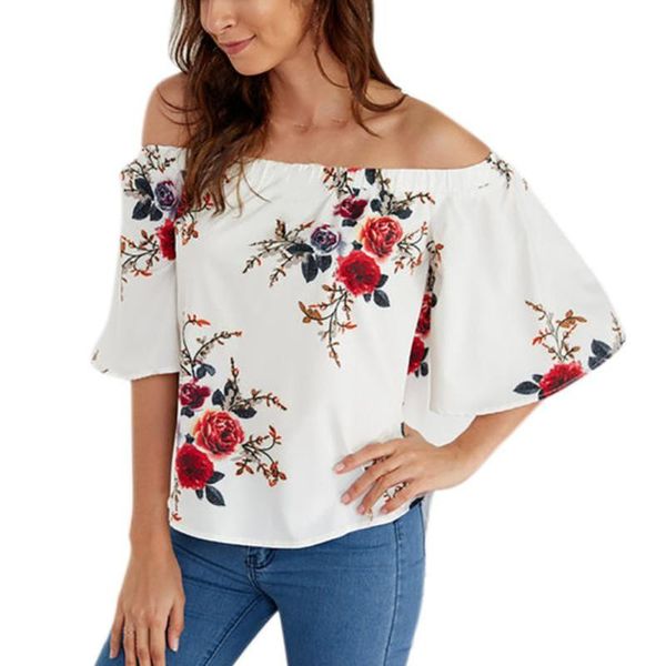 women's blouses & shirts fashion women blouse summer nice slash neck short sleeve off shoulder solid casual folral print, White
women's blouses & shirts fashion women blouse summer nice slash neck short sleeve off shoulder solid casual folral print, White