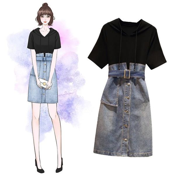 false 2 parts clothes 2021 spring summer slim fina dressed denim sewing button coffins high belt dresses plus size 5xl j102 9dj0, Black;gray
false 2 parts clothes 2021 spring summer slim fina dressed denim sewing button coffins high belt dresses plus size 5xl j102 9dj0, Black;gray